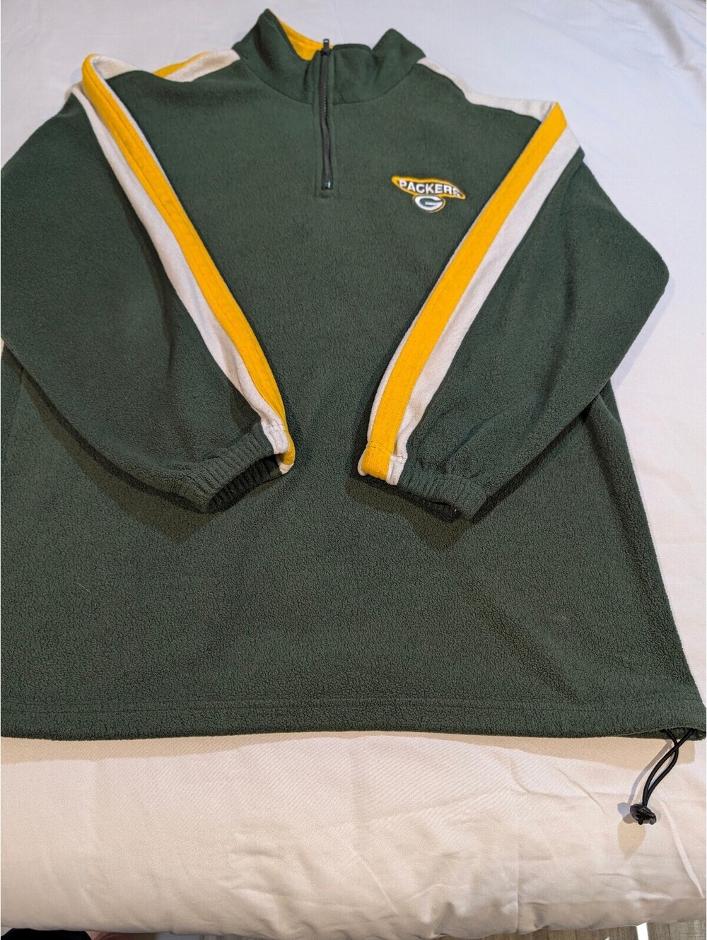 Green Bay Packers NFL Fleece Pullover with Yellow and White Stripe Detail